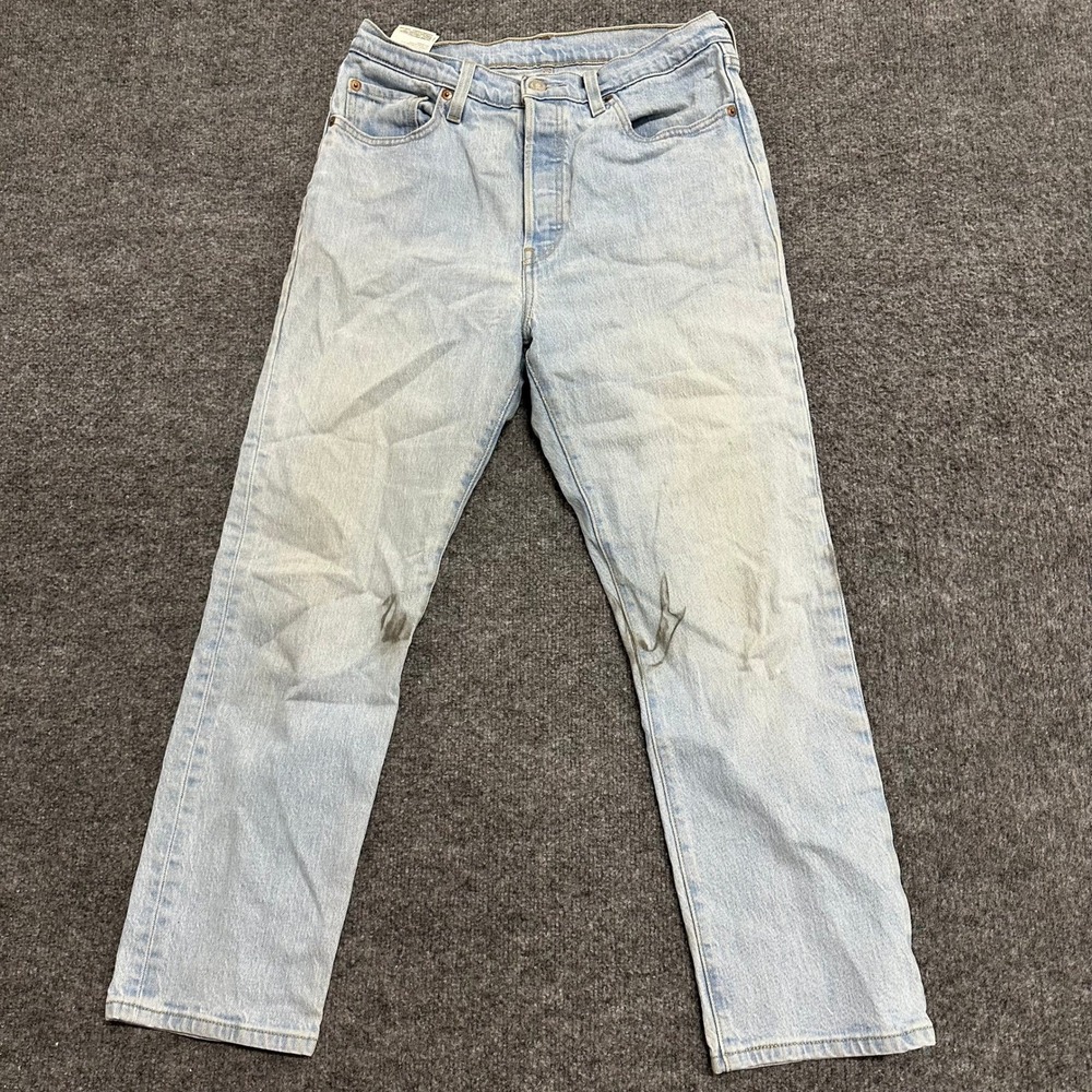 Levi's Jeans Womens Size 28 Light Wash 501 Original Straight Leg Denim Stain